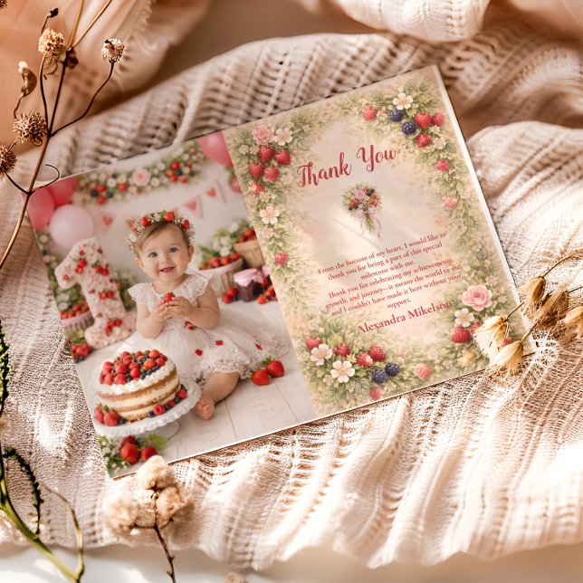 Photo Sweet Berry Garden 1st Birthday Tack Kort (Skapare uppladdad)