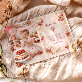 Photo Sweet Cherry Floral First Birthday 1st Birth Tack Kort