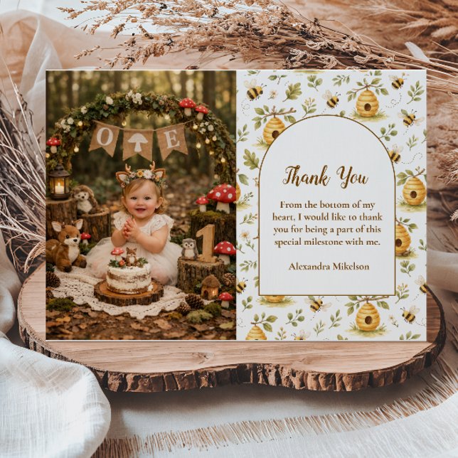 Photo Sweet Honey Bee Wild One Birthday Tack Kort (Skapare uppladdad)