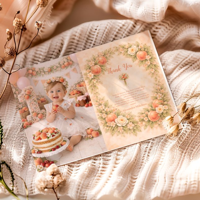 Photo Sweet Peach 1st Birthday Tack Kort (Skapare uppladdad)