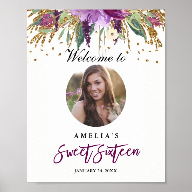 Photo Sweet sixteen Welcome Amethyst-tecken Poster (Framsidan)