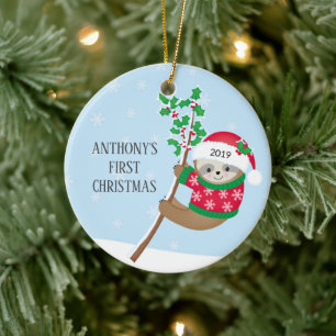 Photo Sweet Sloth Baby första julprydnaden Julgransprydnad Keramik