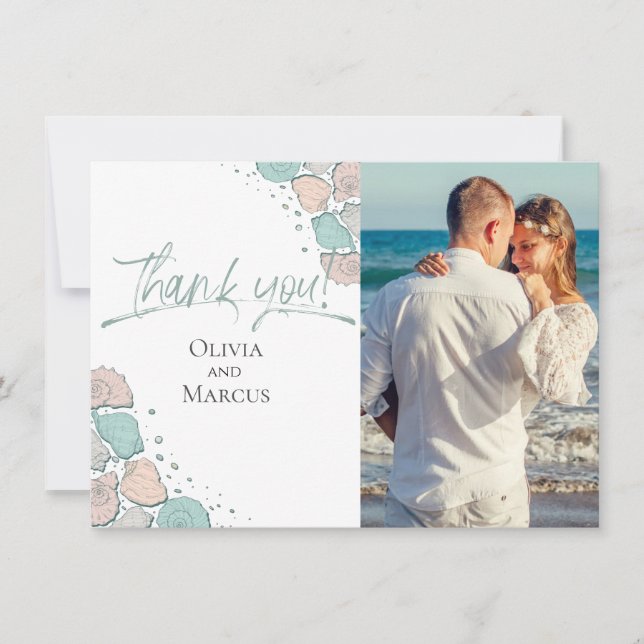 Photo Tack | Beach Seashells Coral Teal Kort (Framsida)