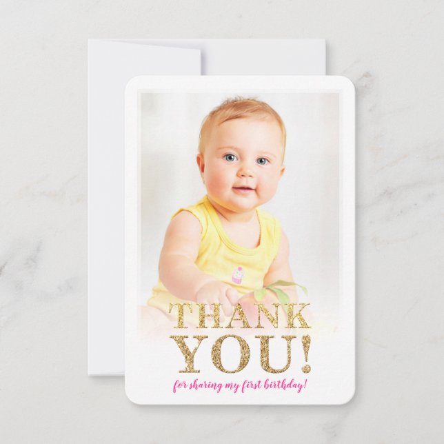 PHOTO TACK söt guld glitter rosa vattenfärg Kort (Framsida)