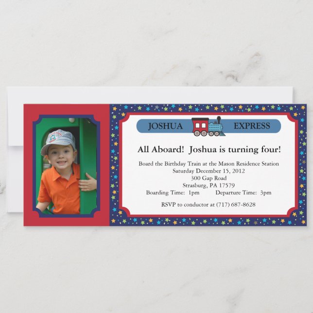 Photo Tåg Biljett - Red & Blue Inbjudningar (Framsida)