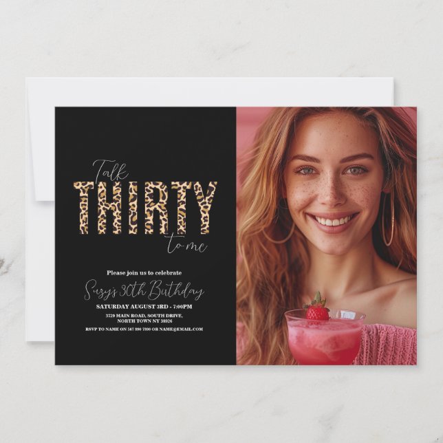 Photo Talk Trettio till mig Leopard Womens Birthda Inbjudningar (Framsida)