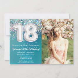 Photo Teal Silver Glitter 18:e födelsedagen Inbjudningar