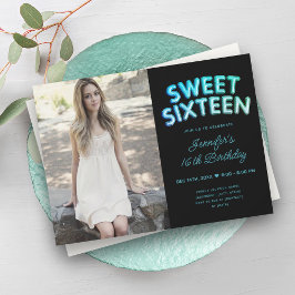 Photo Teal Turcos Black Balloons Sweet 16 Inbjudningar