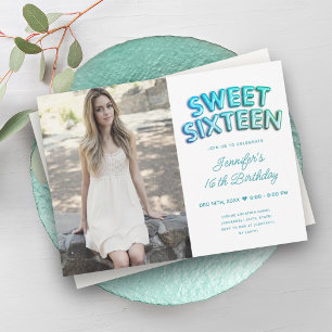 Photo Teal Turcos White Balloons Sweet 16 Inbjudningar
