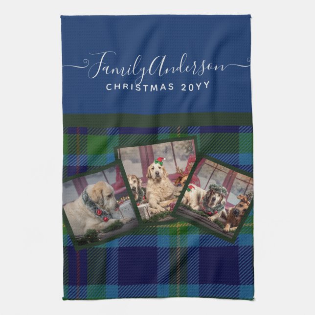 PHOTO TEATOWEL - Miller TARTAN Blue Julgåva Kökshandduk (Vertikal)