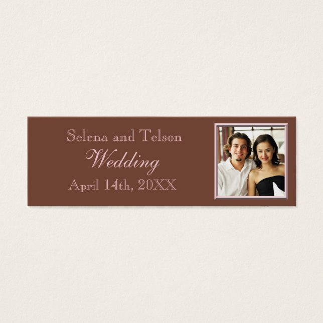Photo Template Bröllop-meddelande Brown Rosa Litet Visitkort (Framsidan)
