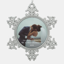 Photo Template Our First Christmas Married Merry Snöflinga Pewter Julgransprydnad