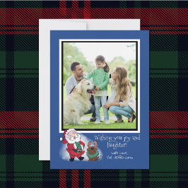 Photo Template Santa Funny Labrador Reindeer Blue Julkort