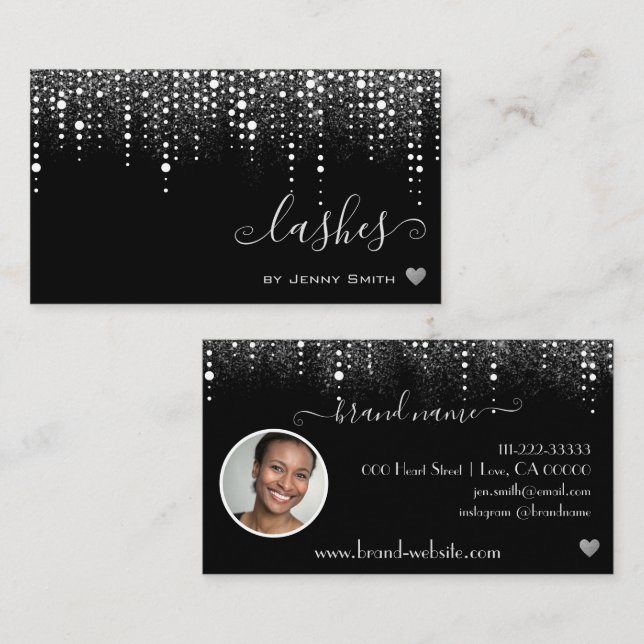 Photo Template Söt Silver Drives Glitter Rain Visitkort (Fram/baksida)