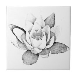 PHOTO TILE "WHITE LOTUS" MED TINY LOTUS KAKELPLATTA