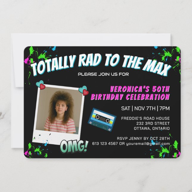 Photo Totally 80s Retro Birthday Party Invitation Inbjudningar (Framsida)
