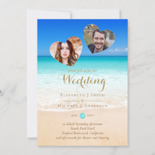 PHOTO Tropical Beach Hearts Sand Sea Bröllop Inv