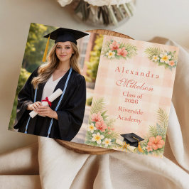Photo Tropical Gingham Floral Graduation Meddelande