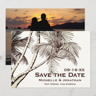 PHOTO Tropical Handflatan Träd Beach Wedding Spara Datumet