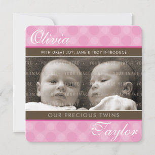 PHOTO TWILLINGAR BIRTH ANNOUNCEMENT rosa Söta flic Meddelande
