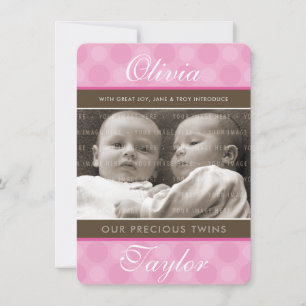 PHOTO TWILLINGAR BIRTH ANNOUNCEMENT Söt flicka Meddelande