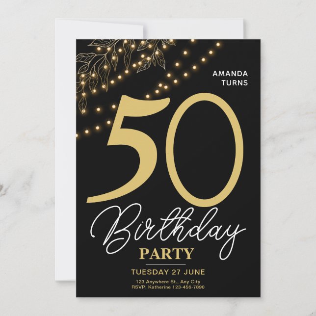 Photo Typography Botanical Elegant 50 Birthday Inbjudningar (Framsida)