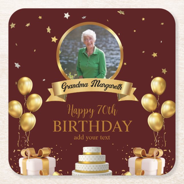 Photo Underlägg för 70:e födelsedagen Papper Kvadrat (Framsidan)