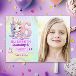 Photo Unicorn 6th Birthday – Rainbow Girl party Inbjudningar