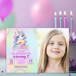 Photo Unicorn 7th Birthday – Rainbow Girl  Inbjudningar