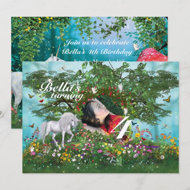 Photo Unicorn Födelsedagsfest inbjudan (Fram/baksida)