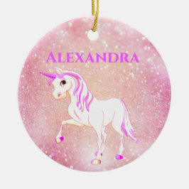 Photo Unicorn Glitter Cute Rosa Kids Julgransprydnad Keramik