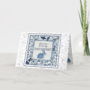 Photo Valentine Blue Rabbit Bunny Vintage Delft Helgkort