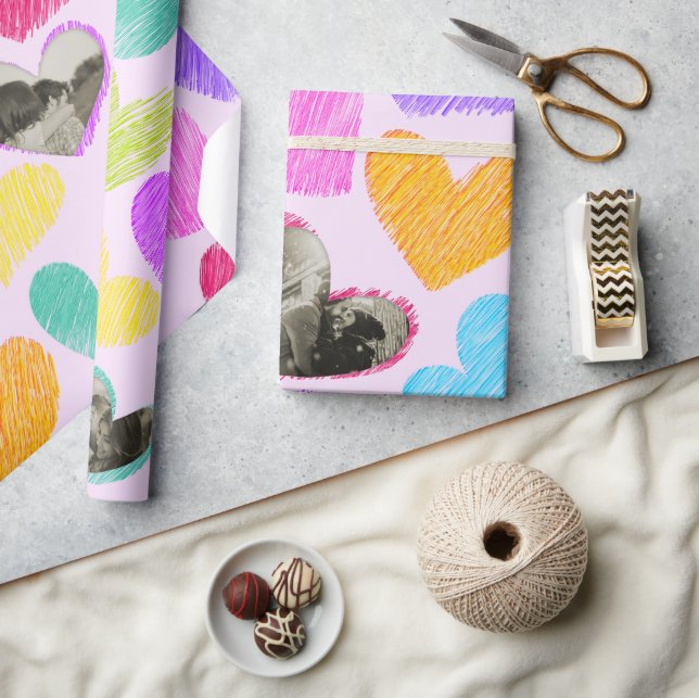 Photo Valentine Day Rainbow Hand plockade Hearts Presentpapper (Hantverk)