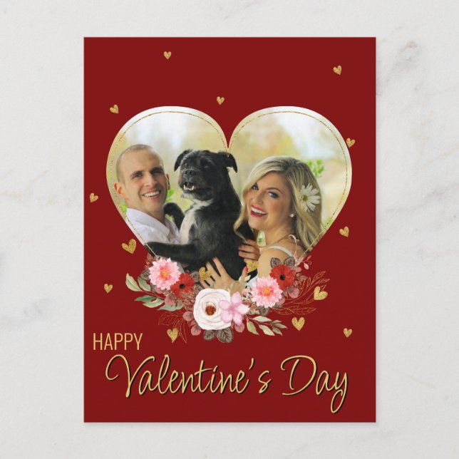 Photo Valentines day Heart Guld Glitter Hearts Red Helg Vykort (Framsida)