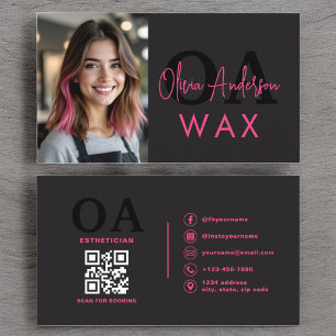 Photo Vax Esthetician QR Code Shock rosa Black Visitkort