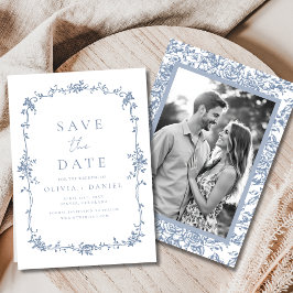 Photo Victorian Blommigt Dusty Blue Fransk Bröllop Spara Datumet