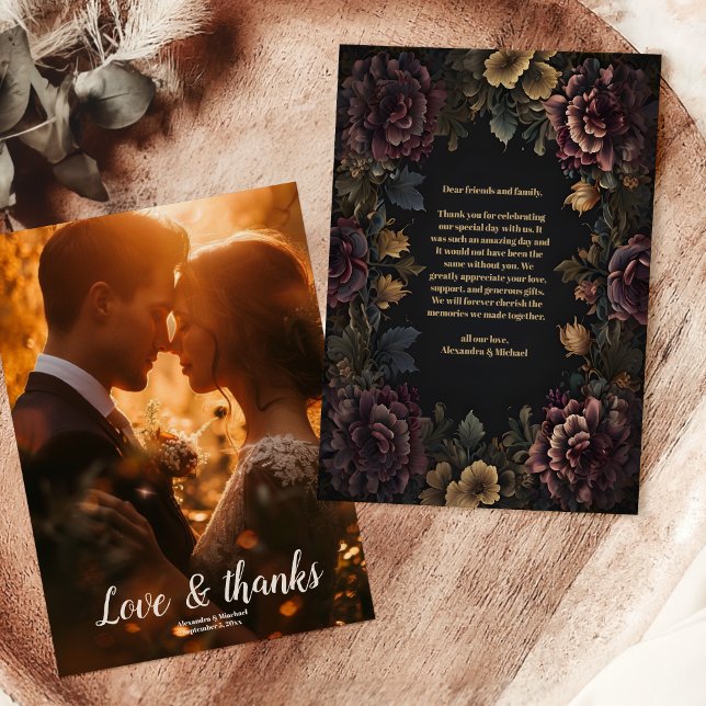 Photo Victorian Gothic Blommigt Ram Bröllop Tack Kort (Skapare uppladdad)