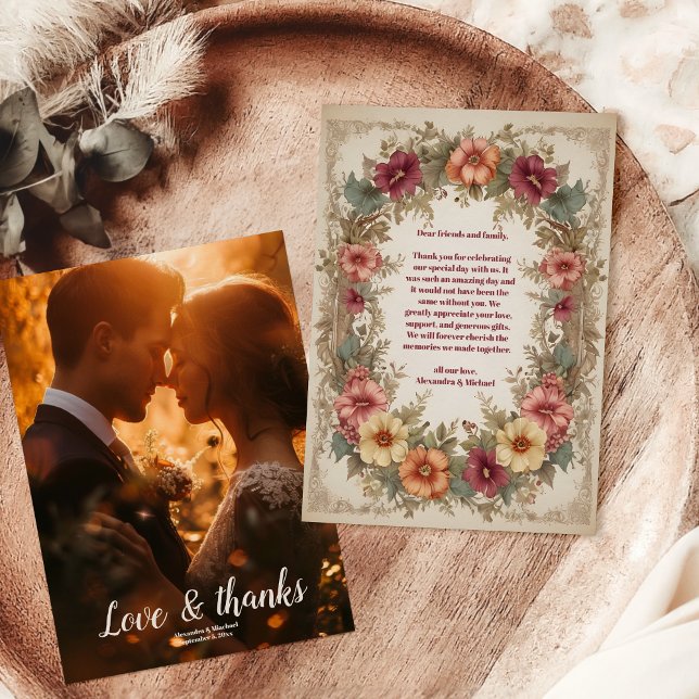 Photo Victorian Ornate Blommigt Ram Bröllop Tack Kort (Skapare uppladdad)