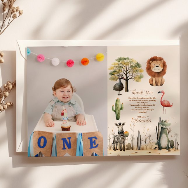 Photo Vild One Jungle Safari Animals Boy 1st Tack Kort (Skapare uppladdad)