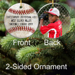 Photo Vintage Baseball Dubbla Sided Kids Boys Julgransprydnad Keramik<br><div class="desc">Vintage antique stil baseball med västerlös grunge-effektbild. Lägg till fotot på baksidan och texten längst fram på den här personligen, vid jul, Helgdag eller Automatisk ornament i baseboll boll. Har svart, röd och vit baseboll på framsidan med ditt namn, nummer och skola (eller annat personlig-meddelande). Underbar gåva till en basebollspelare...</div>