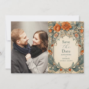 Photo Vintage Blommigt Art nouveau Bröllop Spara Datumet