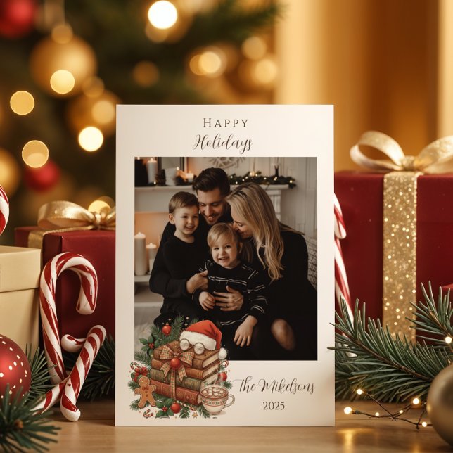 Photo Vintage Book Lover Christmas Julkort (Skapare uppladdad)