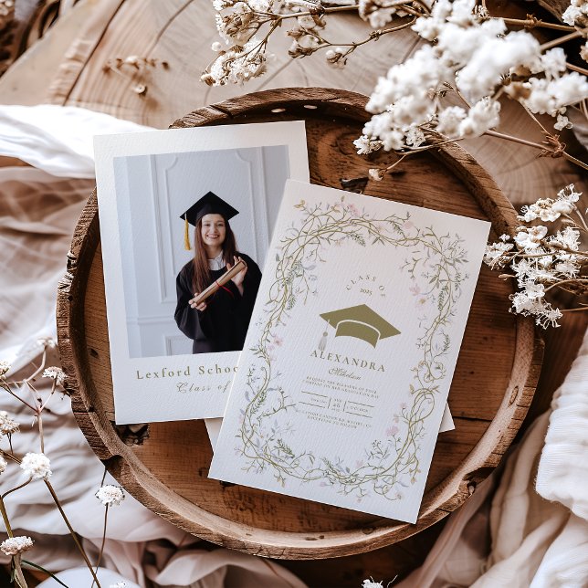 Photo Vintage Botanical Blommigt Studenten Inbjudningar (Skapare uppladdad)
