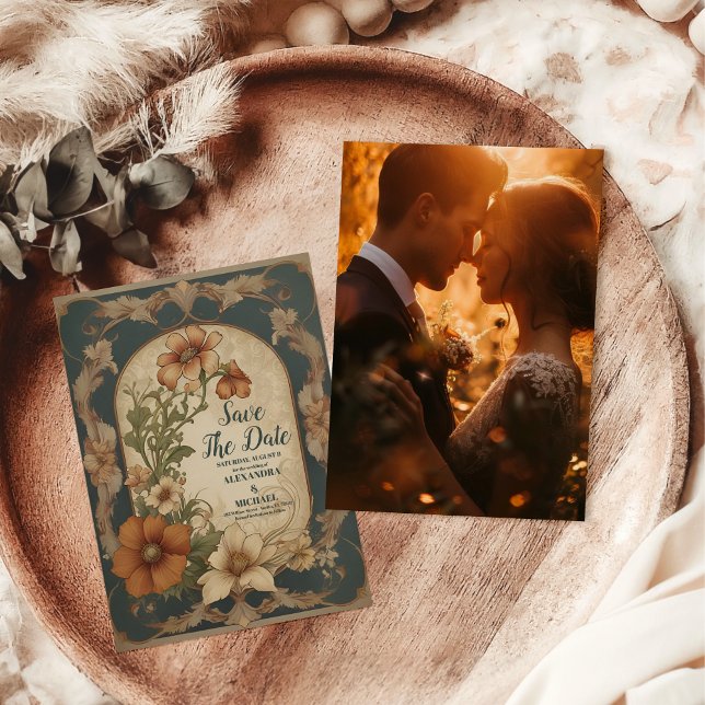 Photo Vintage Bougainvillea Art nouveau Bröllop Spara Datumet (Skapare uppladdad)