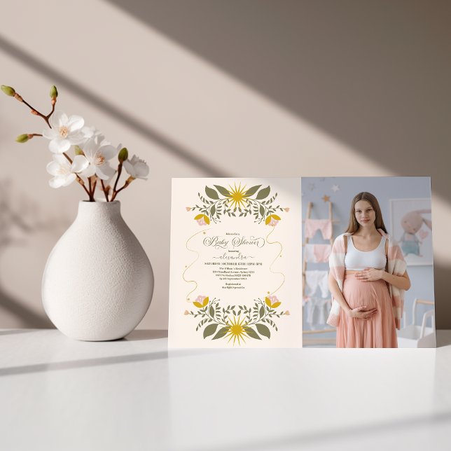 Photo Vintage Celestial Botanical Baby Shower Inbjudningar (Skapare uppladdad)