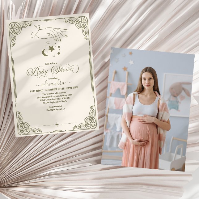Photo Vintage Celestial Botanical Baby Shower Inbjudningar (Skapare uppladdad)