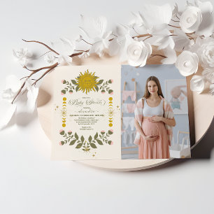 Photo Vintage Celestial Botanical Baby Shower Inbjudningar