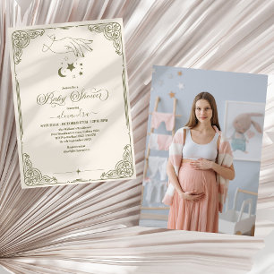 Photo Vintage Celestial Botanical Baby Shower Inbjudningar