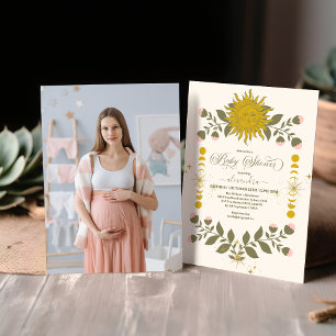 Photo Vintage Celestial Botanical Baby Shower Inbjudningar