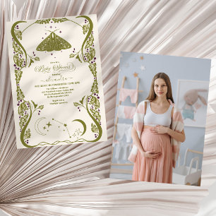 Photo Vintage Celestial Butterfly Baby Shower Inbjudningar